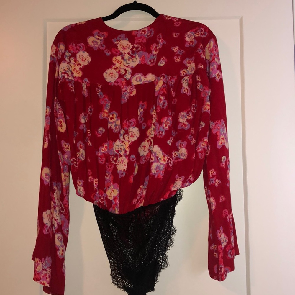 Free People Red Floral Body Suit Size Small - Picture 2 of 5